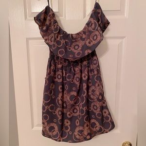 Brown and blue strapless ruffled mini dress (belt NOT included)